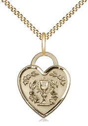 [3204GF/18G] 14kt Gold Filled Communion Heart Pendant on a 18 inch Gold Plate Light Curb chain