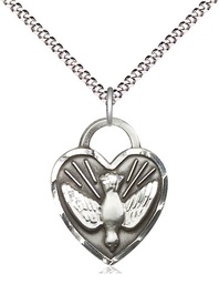 [3205SS/18S] Sterling Silver Confirmation Heart Pendant on a 18 inch Light Rhodium Light Curb chain