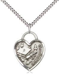 [3206SS/18S] Sterling Silver Graduation Heart Pendant on a 18 inch Light Rhodium Light Curb chain