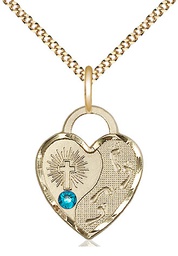 [3207GF-STN12/18G] 14kt Gold Filled Footprints Heart Pendant with a 3mm Zircon Swarovski stone on a 18 inch Gold Plate Light Curb chain