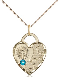[3207GF-STN12/18GF] 14kt Gold Filled Footprints Heart Pendant with a 3mm Zircon Swarovski stone on a 18 inch Gold Filled Light Curb chain