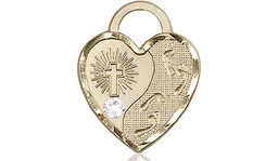 [3207GF-STN4] 14kt Gold Filled Footprints Heart Medal with a 3mm Crystal Swarovski stone