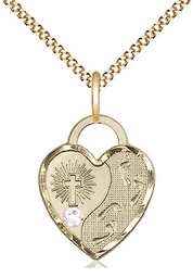 [3207GF-STN4/18G] 14kt Gold Filled Footprints Heart Pendant with a 3mm Crystal Swarovski stone on a 18 inch Gold Plate Light Curb chain
