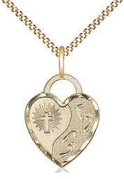 [3207GF/18G] 14kt Gold Filled Footprints Heart Pendant on a 18 inch Gold Plate Light Curb chain