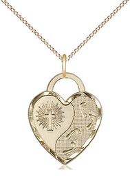 [3207GF/18GF] 14kt Gold Filled Footprints Heart Pendant on a 18 inch Gold Filled Light Curb chain
