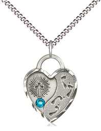 [3207SS-STN12/18S] Sterling Silver Footprints Heart Pendant with a 3mm Zircon Swarovski stone on a 18 inch Light Rhodium Light Curb chain
