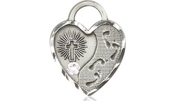 [3207SS-STN4] Sterling Silver Footprints Heart Medal with a 3mm Crystal Swarovski stone