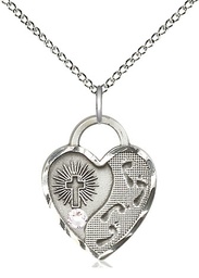 [3207SS-STN4/18SS] Sterling Silver Footprints Heart Pendant with a 3mm Crystal Swarovski stone on a 18 inch Sterling Silver Light Curb chain