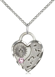 [3207SS-STN6/18SS] Sterling Silver Footprints Heart Pendant with a 3mm Light Amethyst Swarovski stone on a 18 inch Sterling Silver Light Curb chain
