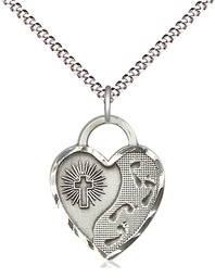 [3207SS/18S] Sterling Silver Footprints Heart Pendant on a 18 inch Light Rhodium Light Curb chain