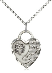 [3207SS/18SS] Sterling Silver Footprints Heart Pendant on a 18 inch Sterling Silver Light Curb chain