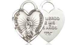 [3209SS] Sterling Silver Our Lady of Guadalupe Heart Recuerdo Medal
