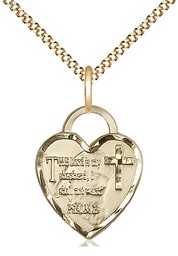 [3211GF/18G] 14kt Gold Filled Lord Is My Shepherd Heart Pendant on a 18 inch Gold Plate Light Curb chain