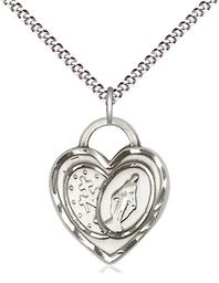 [3212SS/18S] Sterling Silver Miraculous Heart Pendant on a 18 inch Light Rhodium Light Curb chain
