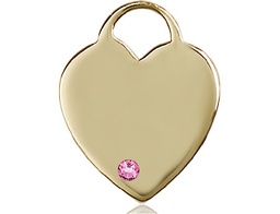 [3300KT-STN10] 14kt Gold Heart Medal with a 3mm Rose Swarovski stone