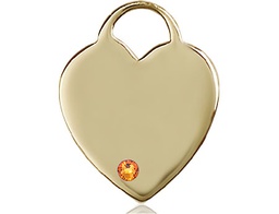 [3300KT-STN11] 14kt Gold Heart Medal with a 3mm Topaz Swarovski stone