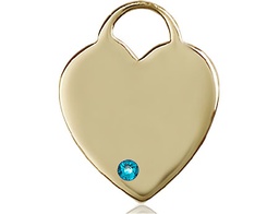 [3300KT-STN12] 14kt Gold Heart Medal with a 3mm Zircon Swarovski stone