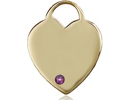 [3300KT-STN2] 14kt Gold Heart Medal with a 3mm Amethyst Swarovski stone