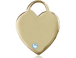 [3300KT-STN3] 14kt Gold Heart Medal with a 3mm Aqua Swarovski stone