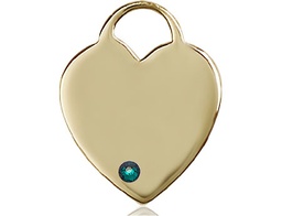 [3300KT-STN5] 14kt Gold Heart Medal with a 3mm Emerald Swarovski stone