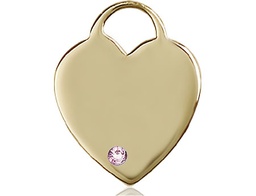 [3300KT-STN6] 14kt Gold Heart Medal with a 3mm Light Amethyst Swarovski stone