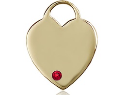 [3300KT-STN7] 14kt Gold Heart Medal with a 3mm Ruby Swarovski stone