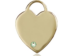 [3300KT-STN8] 14kt Gold Heart Medal with a 3mm Peridot Swarovski stone