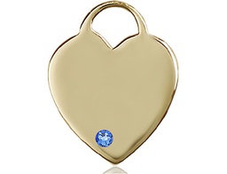 [3300KT-STN9] 14kt Gold Heart Medal with a 3mm Sapphire Swarovski stone