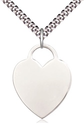 [3300SS/24S] Sterling Silver Heart Pendant on a 24 inch Light Rhodium Heavy Curb chain