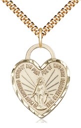 [3301GF/24G] 14kt Gold Filled Miraculous Heart Pendant on a 24 inch Gold Plate Heavy Curb chain