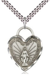 [3301SS/24S] Sterling Silver Miraculous Heart Pendant on a 24 inch Light Rhodium Heavy Curb chain