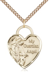 [3302GF/24GF] 14kt Gold Filled Guardian Angel Heart Pendant on a 24 inch Gold Filled Heavy Curb chain