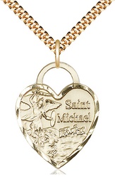 [3303GF/24G] 14kt Gold Filled Saint Michael the Archangel Pendant on a 24 inch Gold Plate Heavy Curb chain