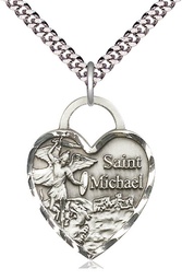 [3303SS/24S] Sterling Silver Saint Michael the Archangel Pendant on a 24 inch Light Rhodium Heavy Curb chain