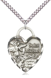 [3303SS/24SS] Sterling Silver Saint Michael the Archangel Pendant on a 24 inch Sterling Silver Heavy Curb chain