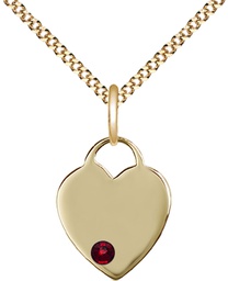 [3400GF-STN1/18G] 14kt Gold Filled Heart Pendant with a 3mm Garnet Swarovski stone on a 18 inch Gold Plate Light Curb chain