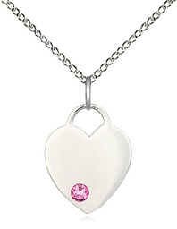 [3400SS-STN10/18SS] Sterling Silver Heart Pendant with a 3mm Rose Swarovski stone on a 18 inch Sterling Silver Light Curb chain