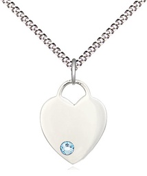 [3400SS-STN3/18S] Sterling Silver Heart Pendant with a 3mm Aqua Swarovski stone on a 18 inch Light Rhodium Light Curb chain