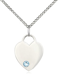 [3400SS-STN3/18SS] Sterling Silver Heart Pendant with a 3mm Aqua Swarovski stone on a 18 inch Sterling Silver Light Curb chain