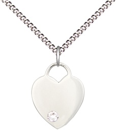 [3400SS-STN4/18S] Sterling Silver Heart Pendant with a 3mm Crystal Swarovski stone on a 18 inch Light Rhodium Light Curb chain