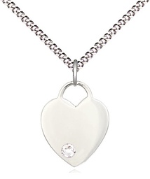 [3400SS-STN4/18S] Sterling Silver Heart Pendant with a 3mm Crystal Swarovski stone on a 18 inch Light Rhodium Light Curb chain