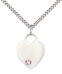 [3400SS-STN6/18S] Sterling Silver Heart Pendant with a 3mm Light Amethyst Swarovski stone on a 18 inch Light Rhodium Light Curb chain
