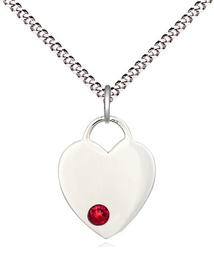 [3400SS-STN7/18S] Sterling Silver Heart Pendant with a 3mm Ruby Swarovski stone on a 18 inch Light Rhodium Light Curb chain