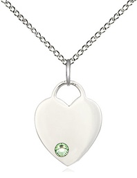 [3400SS-STN8/18SS] Sterling Silver Heart Pendant with a 3mm Peridot Swarovski stone on a 18 inch Sterling Silver Light Curb chain