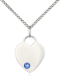 [3400SS-STN9/18SS] Sterling Silver Heart Pendant with a 3mm Sapphire Swarovski stone on a 18 inch Sterling Silver Light Curb chain