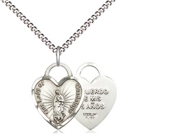 [3409SS/18S] Sterling Silver Our Lady of Guadalupe Heart Pendant on a 18 inch Light Rhodium Light Curb chain