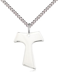 [3948SS/18S] Sterling Silver Tau Cross Pendant on a 18 inch Light Rhodium Light Curb chain