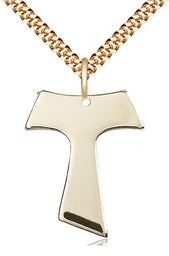 [3949GF/24G] 14kt Gold Filled Tau Cross Pendant on a 24 inch Gold Plate Heavy Curb chain