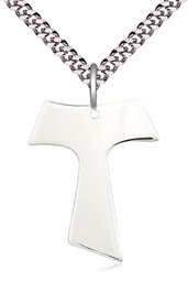 [3949SS/24S] Sterling Silver Tau Cross Pendant on a 24 inch Light Rhodium Heavy Curb chain
