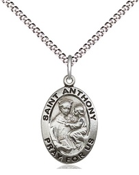 [3981SS/18S] Sterling Silver Saint Anthony of Padua Pendant on a 18 inch Light Rhodium Light Curb chain